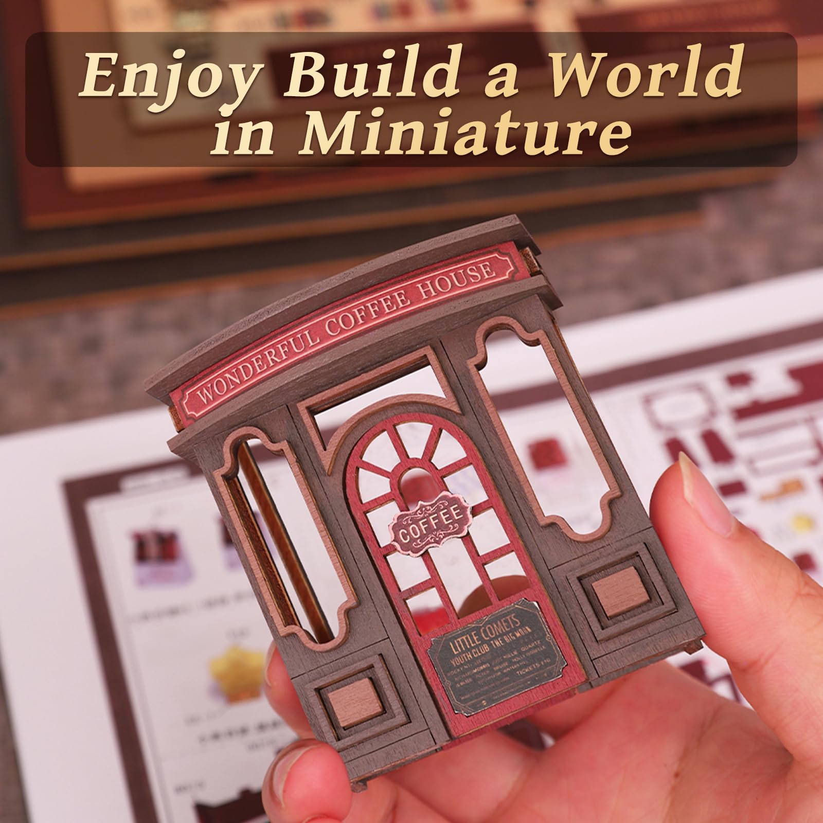 RonmayGift DIY Miniature House Kit, Miniature Dollhouse Kit with Music Box, Mini House Building Kit Book Nook for Adult, Creative Bookshelf Decoration