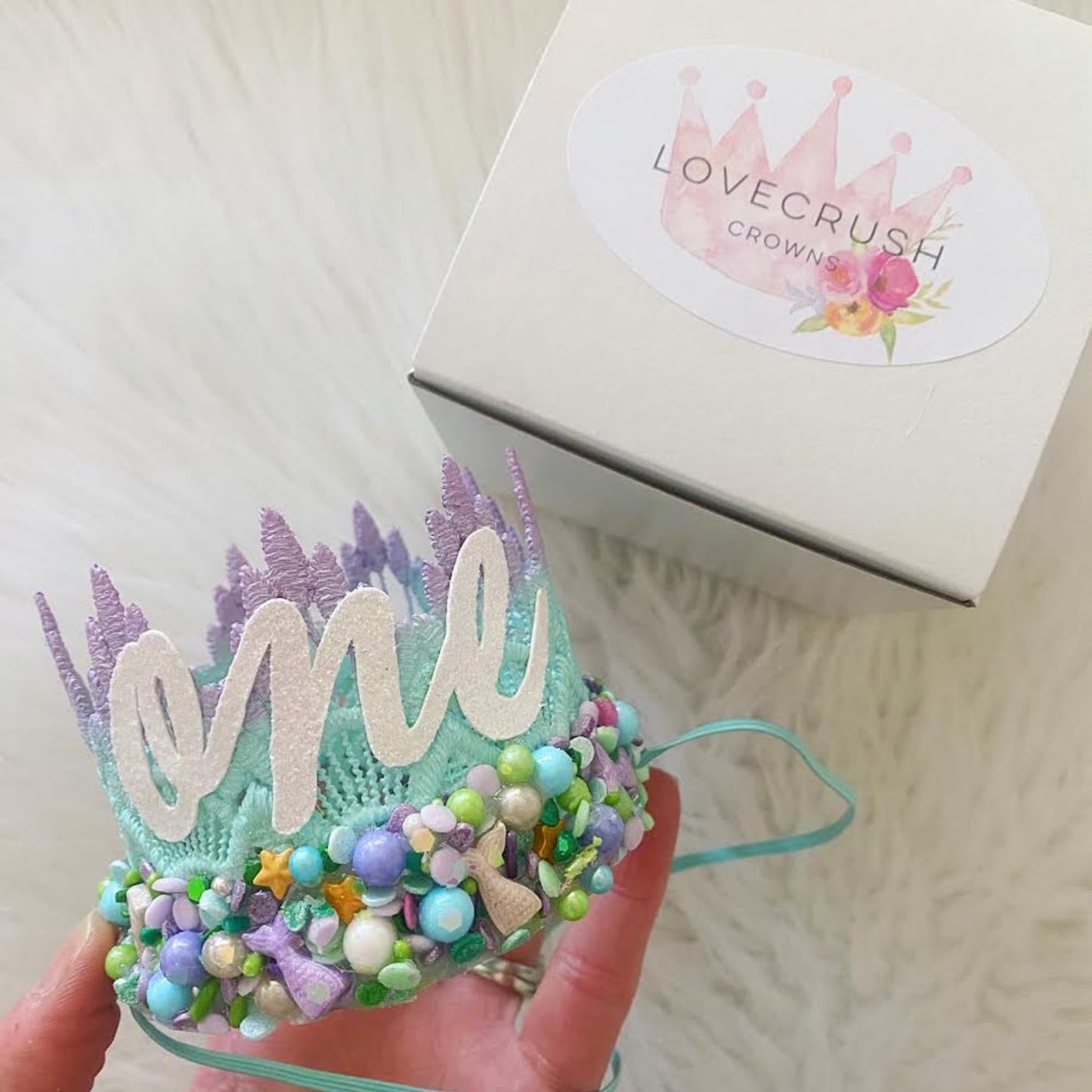 Mermaid First Birthday Crown | Oneder The Sea Girl Party Hat | SPRINKLES Mermaid Tiara | Under The Sea Lace Crown Decoration | LOVECRUSH Handmade in