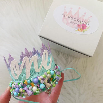 Mermaid First Birthday Crown | Oneder The Sea Girl Party Hat | SPRINKLES Mermaid Tiara | Under The Sea Lace Crown Decoration | LOVECRUSH Handmade in
