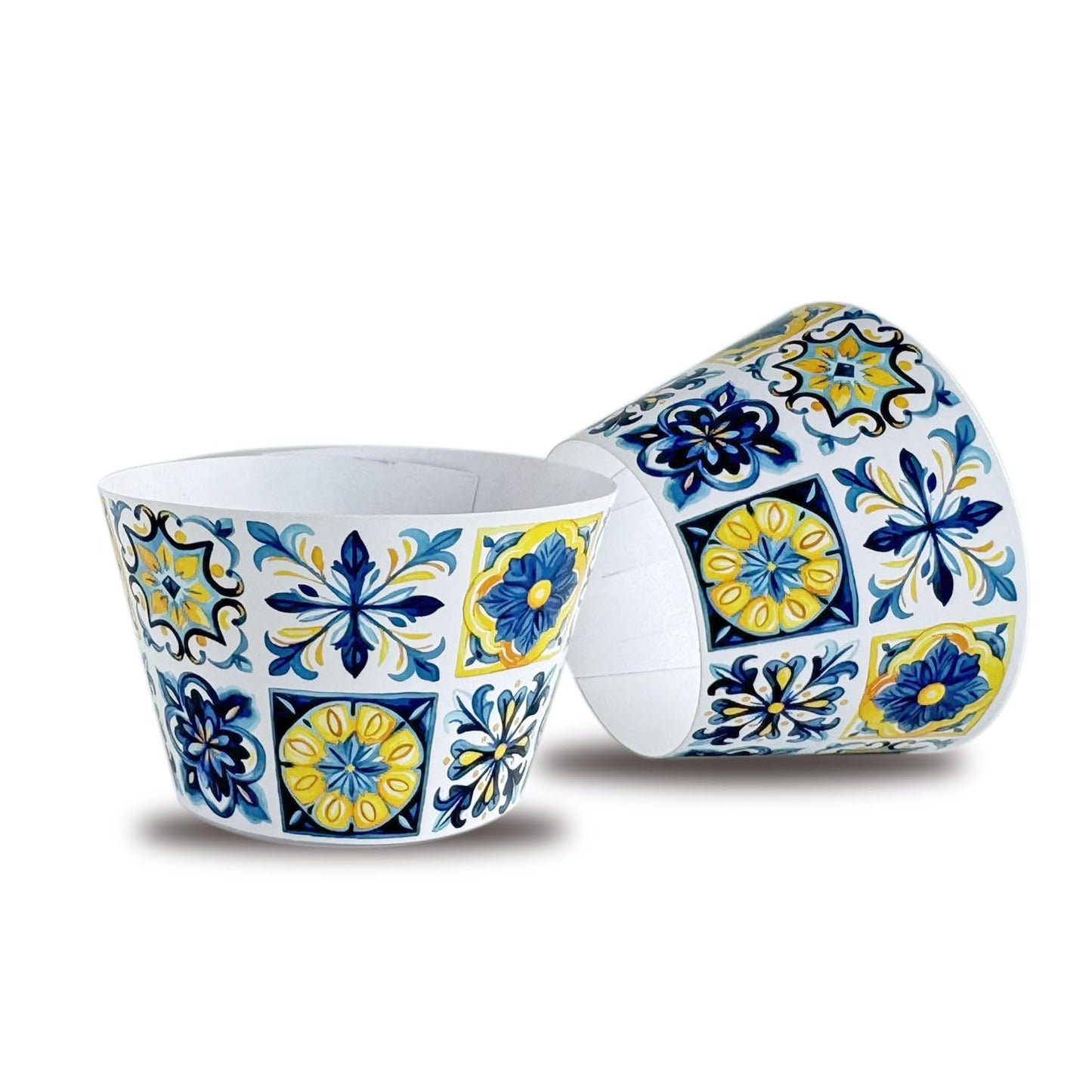 Blue Tile and Lemons Cupcake Wrappers,Mediterranean Tiles,24 Lemon Cupcake Toppers +Cupcake Wrappers