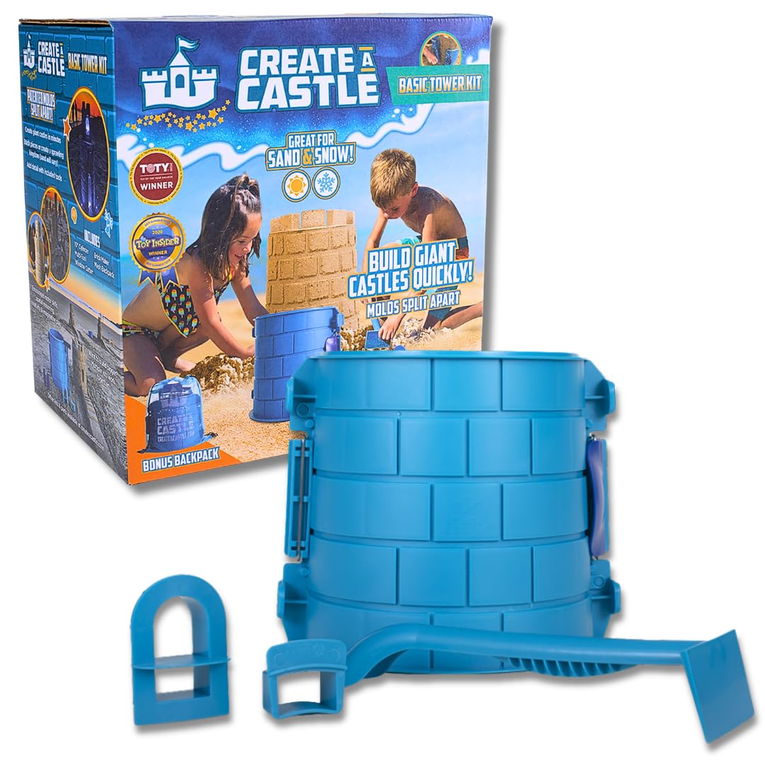 Create A Castle Sandcastle Kit as Seen on Shark Tank, 4 Piece Outdoor Beach Toy Set for Kids and Adults, Towers, Building Tools, Portable Mesh Storage