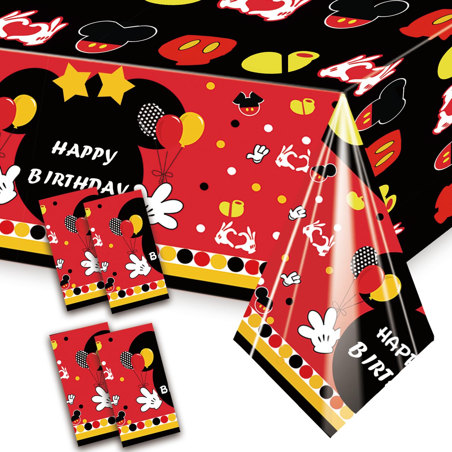 XXDecor 4 Pack Red Cartoon Table Cloths - Happy Birthday Disposable Plastic Rectangular Tablecovers for Baby Shower Boys 1st 2nd 3rd 4th 5th 6th