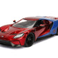 Jada Toys Marvel 1:24 2017 Ford GT Die-cast Car with 2.75" Spider-Man Figure, Toys for Kids and Adults, Red/Blue (99725)