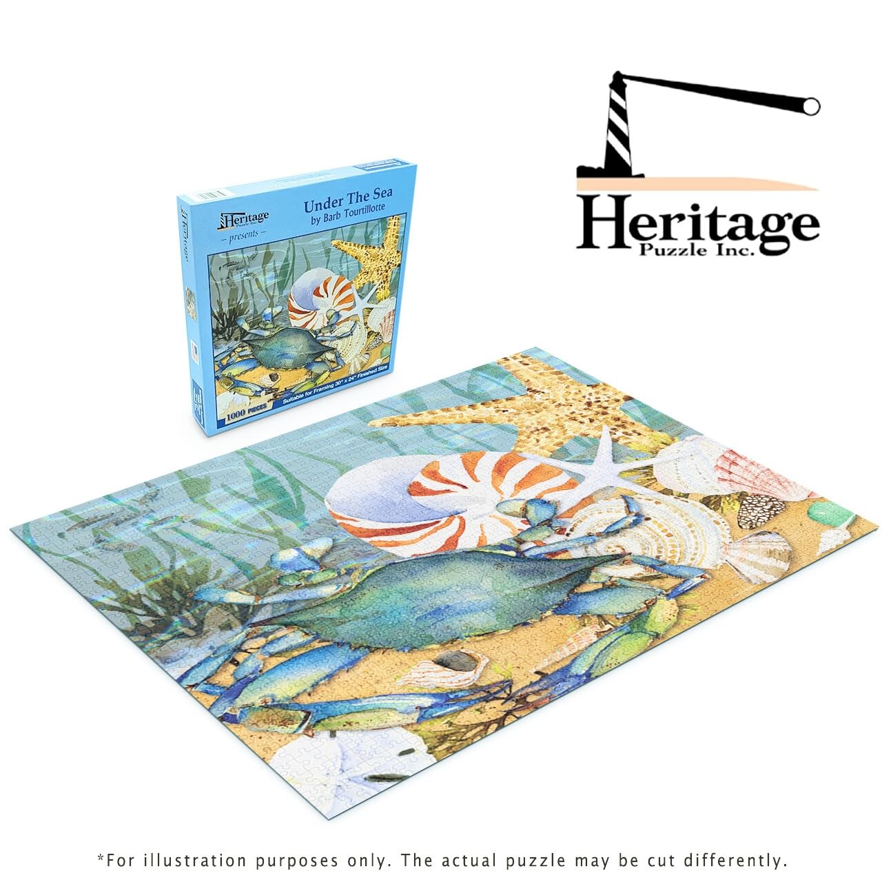 Heritage Puzzle - Under The Sea by Barb Tourtillotte 1000 Pieces Puzzles for Adults - Captivating Ocean Depths and Marine Life - Frameable Jigsaw
