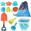 HaiLeTao Beach Toys Set for Kids -Collapsible Sand Bucket&Mesh Beach Bag and Shovels Sand Rake Toy 11Pcs Set, Animal & Dinosaur