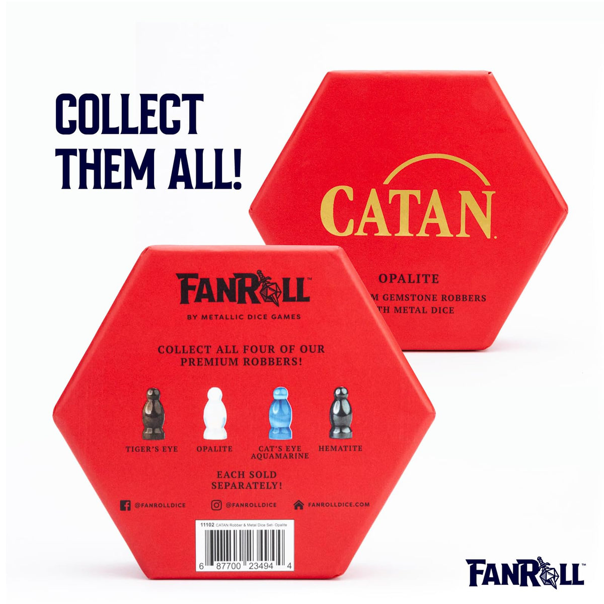 FanRoll Compatible with Catan Premium Robber & Metal Dice Set, Opalite