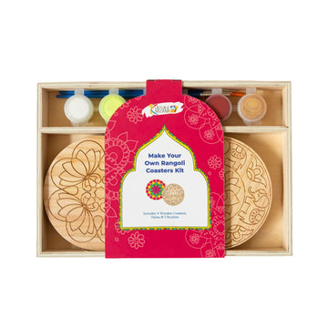 Make Your Own Rangoli Coaster Kit - DIY 4 Wooden Coasters, Kulture Khazana, Use for Holi Activity, Party Or Decoration