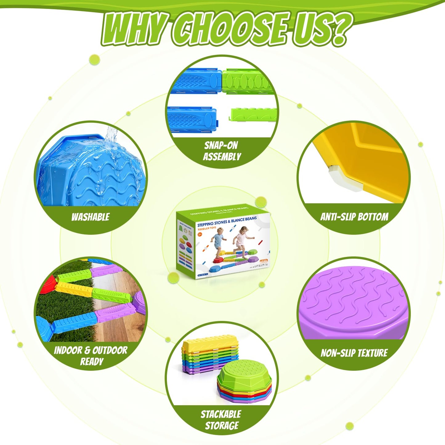 HYES Balance Beams Stepping Stones for Kids 3-5, Obstacle Courses Toys