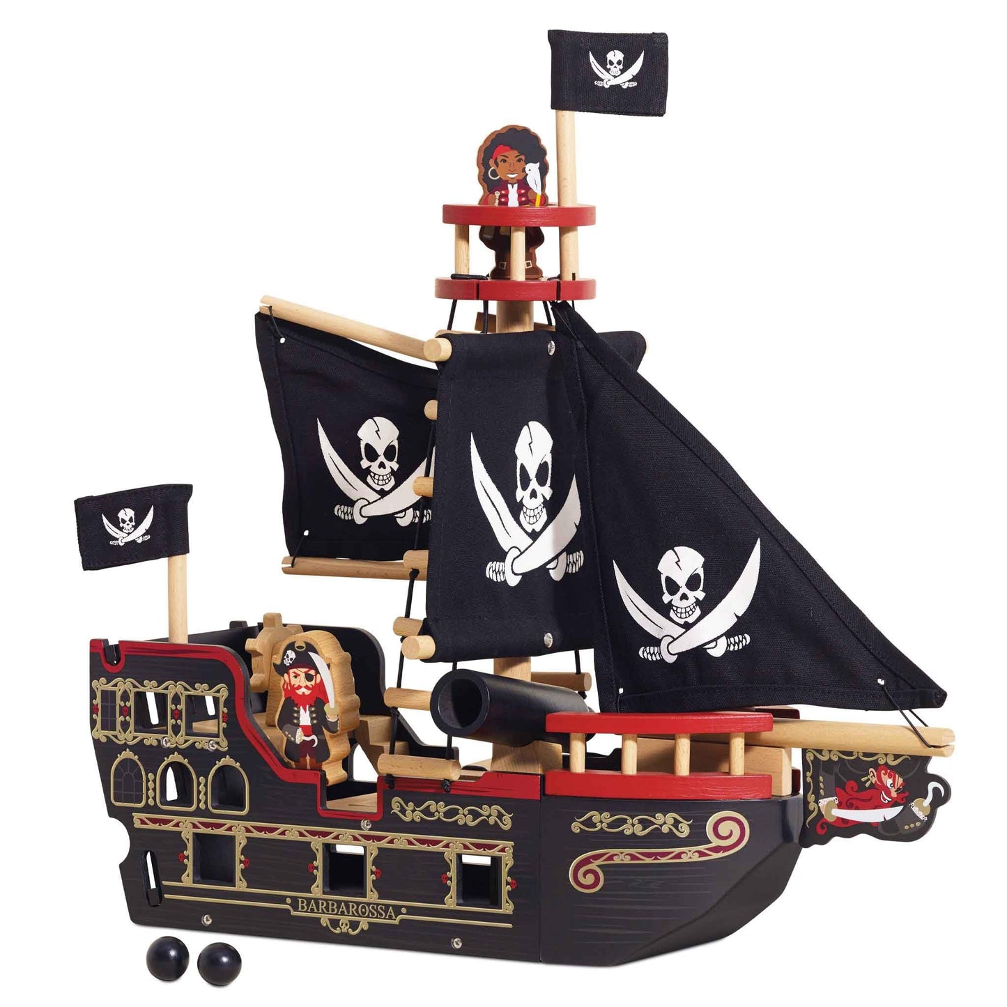 Le Toy Van Barbarossa Pirate Ship Sustainable Wooden Toy Playset