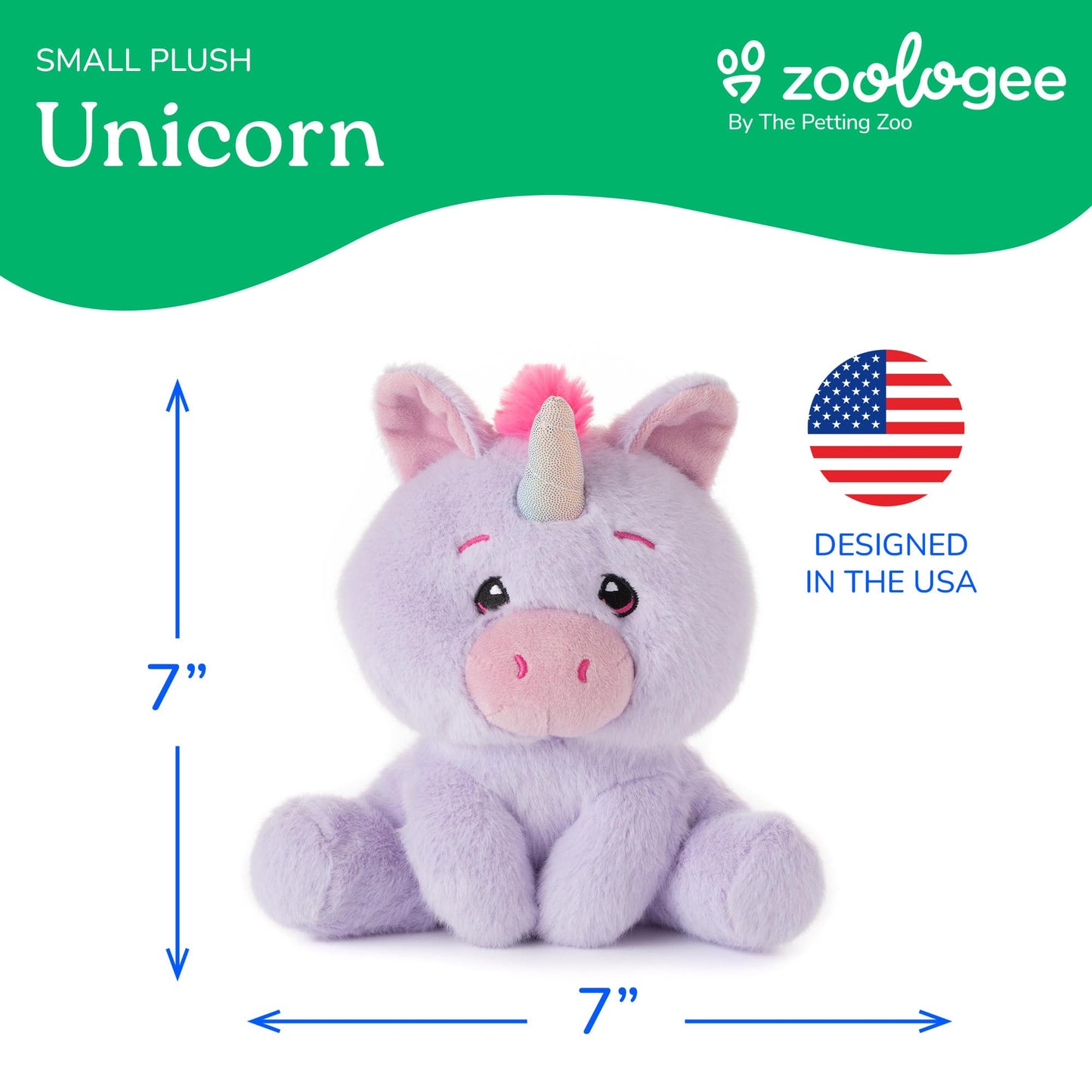 The Petting Zoo Unicorn Stuffed Animal Plushie, Gifts for Kids, Snugletz Zoologee Plush Toy, 7 in