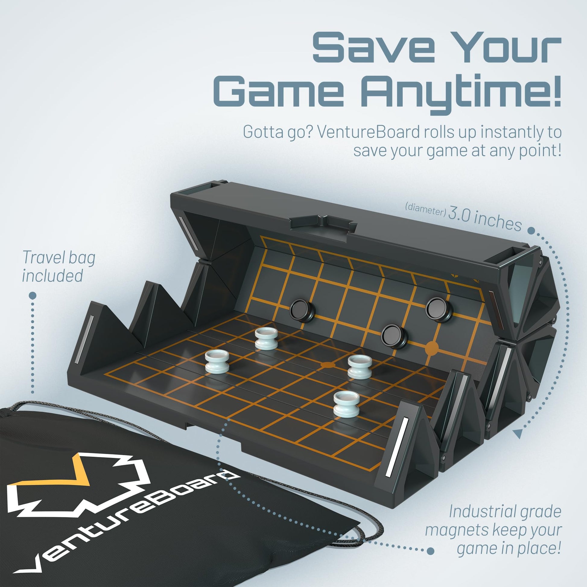VENTUREBOARD GO 9x9 6 Inches Magnetic Unique GO Set Board Game - Folding Board, Portable Travel GO Board Game Pieces - (Black/Grey)