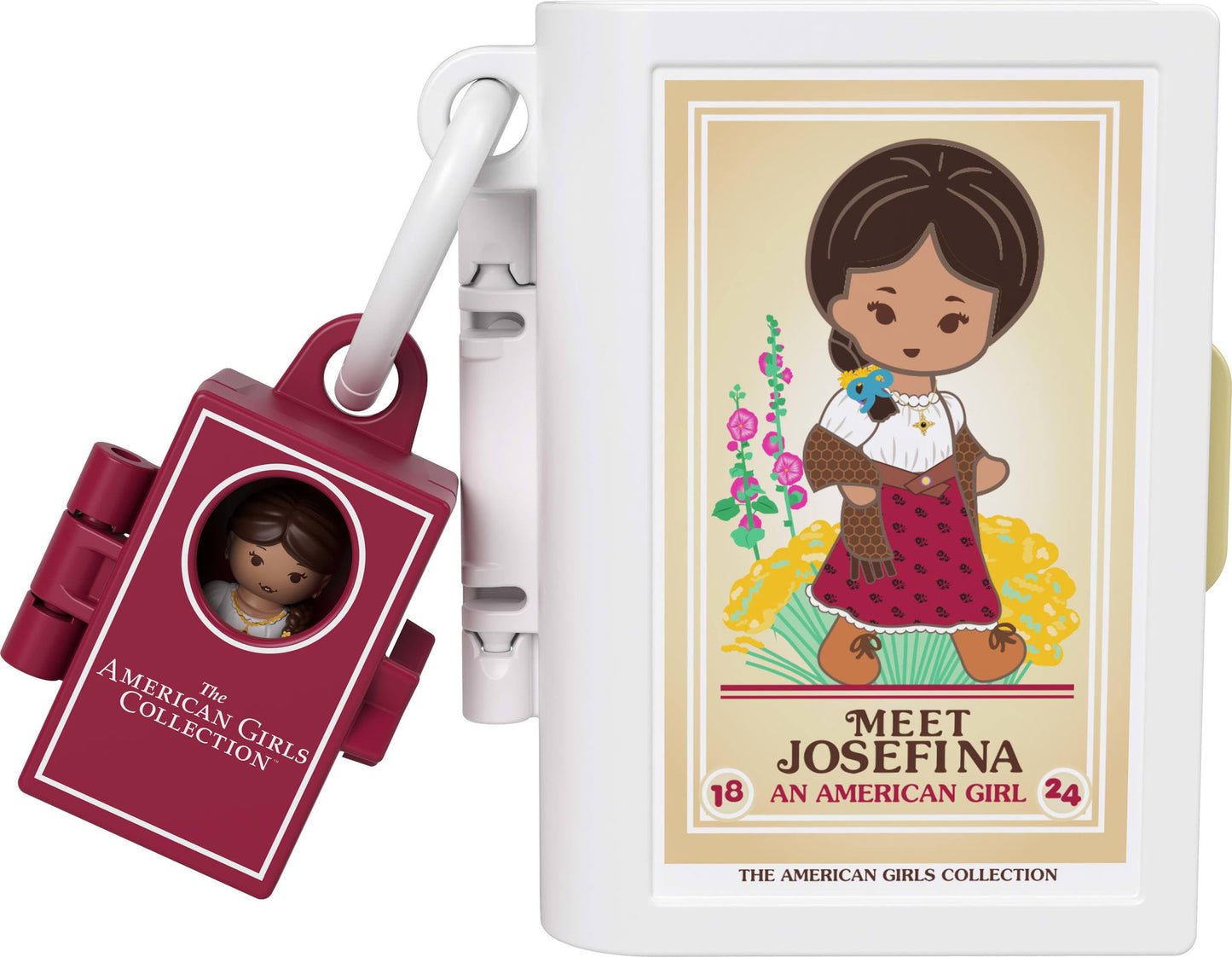 Polly Pocket x American Girl Dolls & Playset, Book Theme Collaboration Compact Bundle with Keychain, Samantha, Kirsten, and Josefina