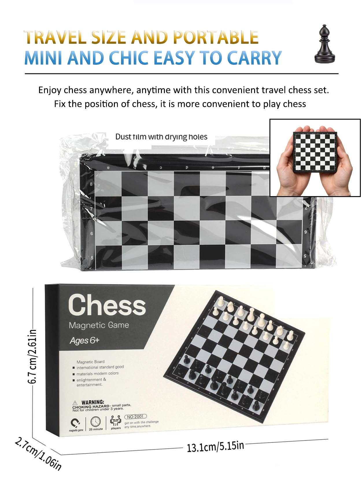 Chess Sets Magnetic Board Games - 5.1 Inches Travel Small Mini Pocket Chess Set for Teenager & Adults, Folding Portable Chess Gifts Classic 2-Player