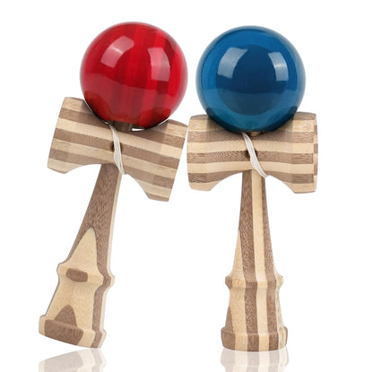 Bamboo Kendama, Traditional Japanese Skill Toy for Kids & Adults(Red&Blue)