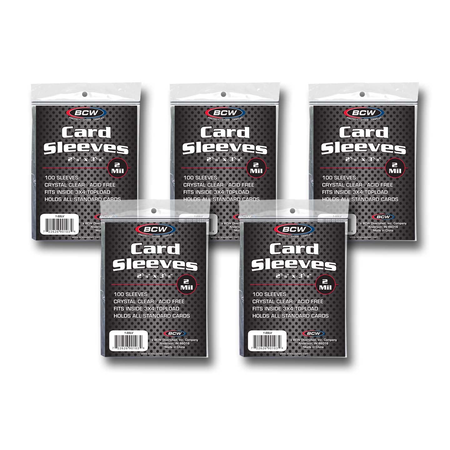 BCW Standard Card Sleeves - 2-5/8" x 3-5/8" - 5 Packs (500 Total) | Crystal Clear Acid-Free, Toploader | Trading Card Sleeves for Baseball