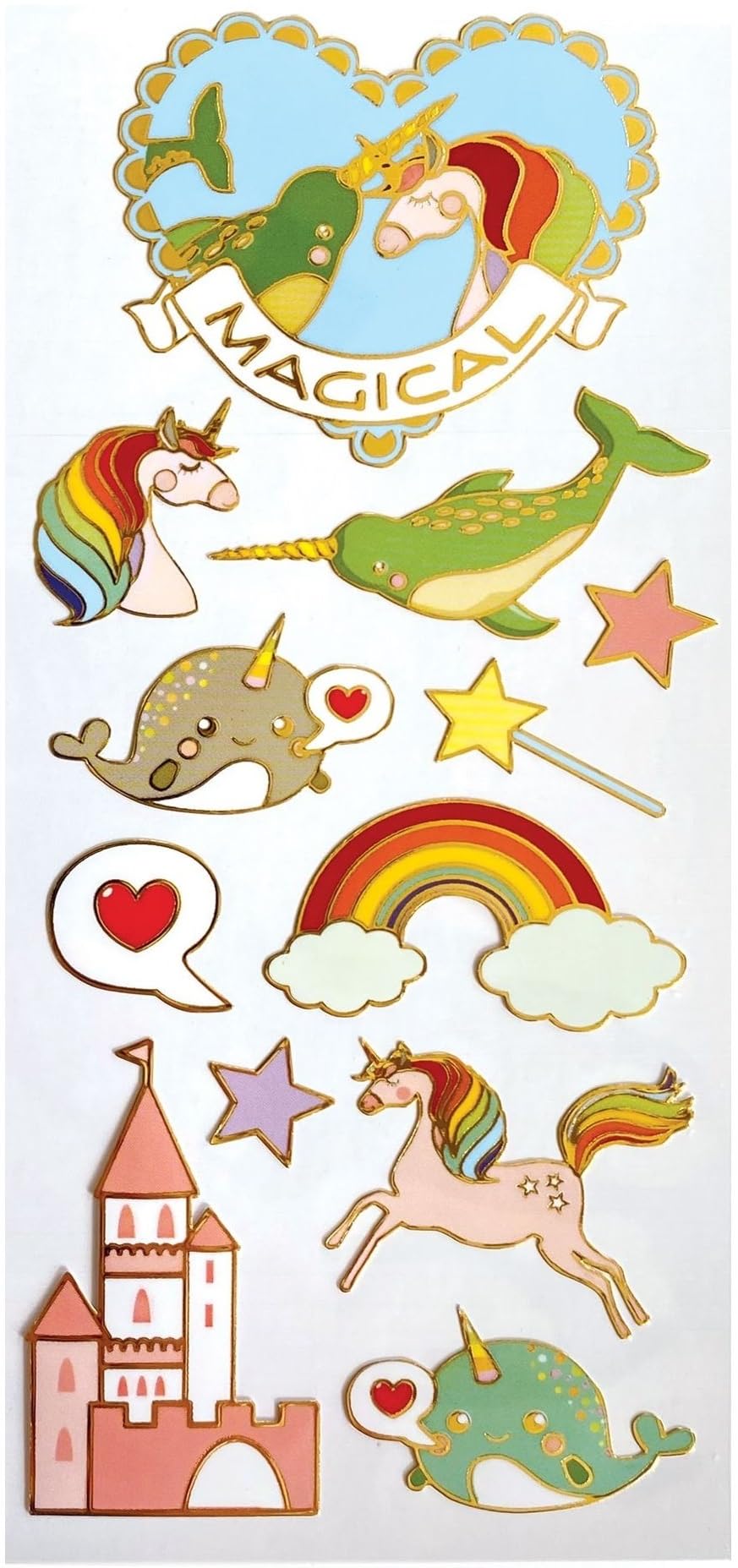 Playhouse Unicorns and Narwhals Super Glitter & Foil Sticker Sheet Pack for Collecting, Scrapbooking & Classrooms