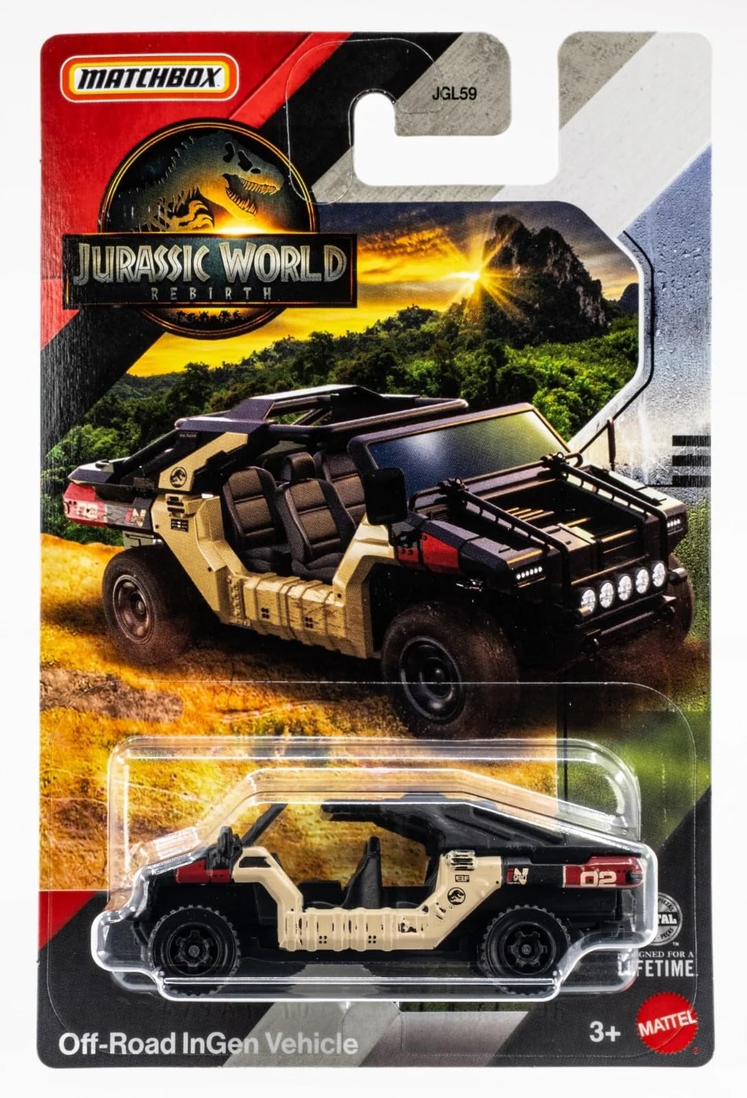 Jurassic World Rebirth Matchbox Die-Cast Vehicles, White '18 Jeep Wrangler and Off-Road Ingen Vehicle, 2-Pack, Ages 3+ JGL59-956A
