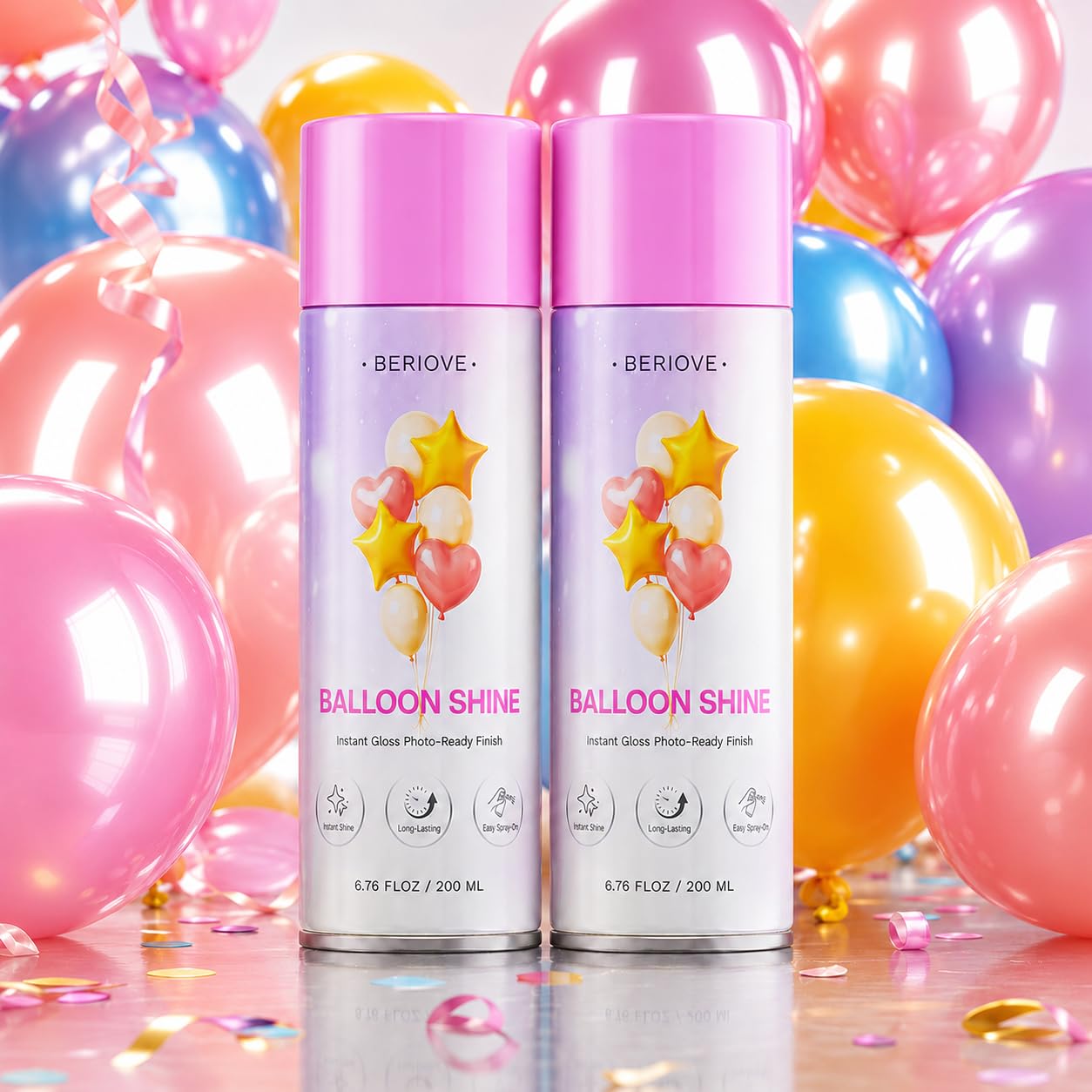 BERIOVE Balloon Shine Spray 2-Pack: Fast-Drying Non-Greasy Polish for Latex Balloons - Long Lasting High Gloss for Birthday Wedding Party Decorations