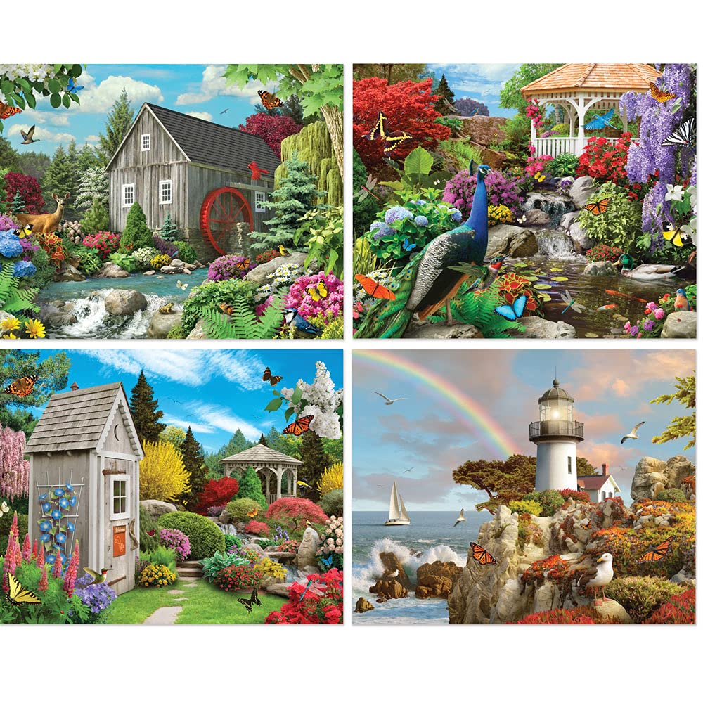 Bits and Pieces - 4-in-1 Multi-Pack 500 Piece Jigsaw Puzzles for Adults - Serene Beauty by Artist Alan Giana, Four Different Puzzles, Completed Puzzle