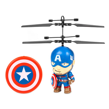 World Tech Toys Marvel Captain America Big Head Helicopter Toy - Motion Sensored Flying Toy for Kids - Marvel Licensed - Kids 6+