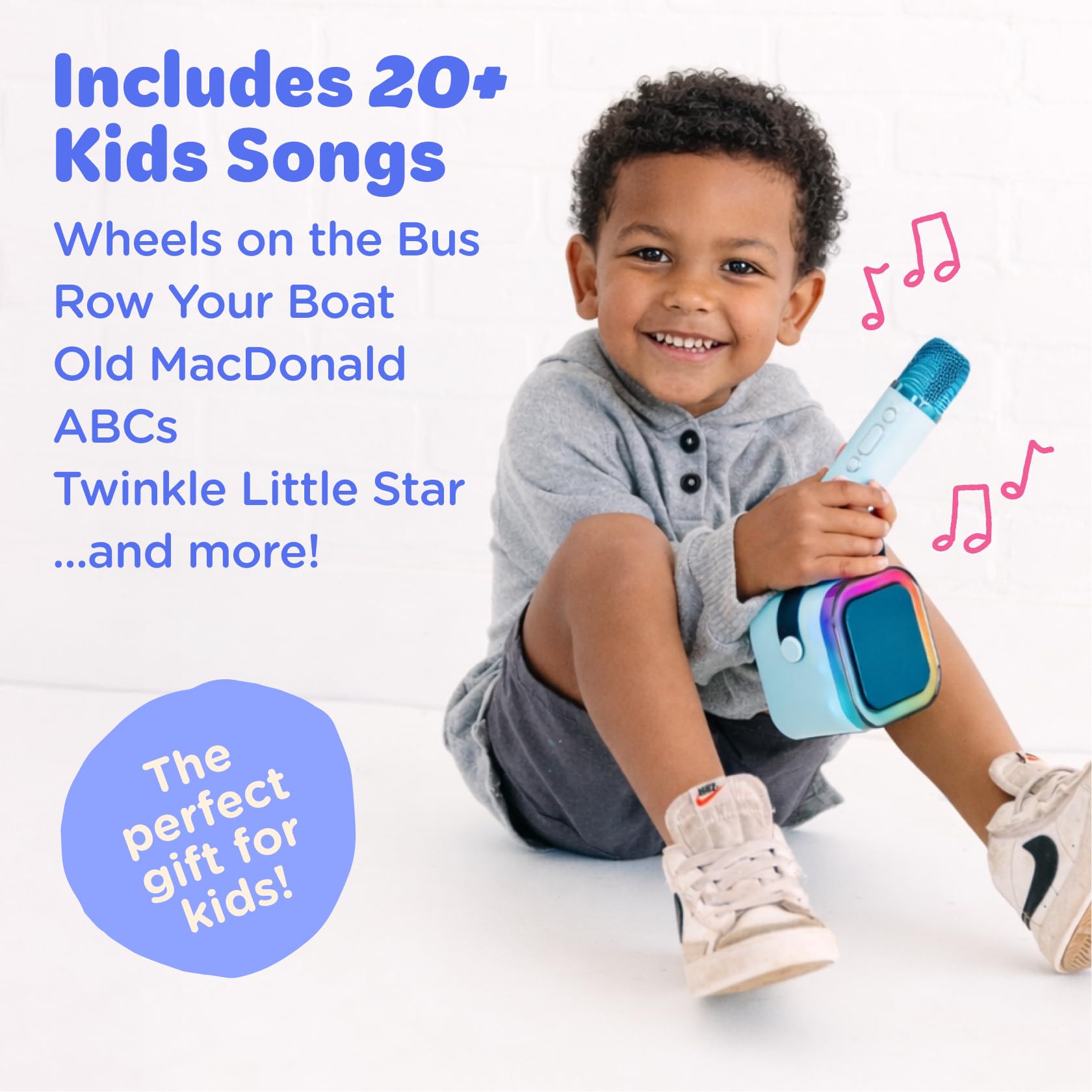 Move2Play, Karaoke Machine for Kids | Includes 20+ Kid Songs | 2 Microphones | Connect with Bluetooth | 3, 4, 5, 6, 7+ Year Old Gift | Toy for Girls