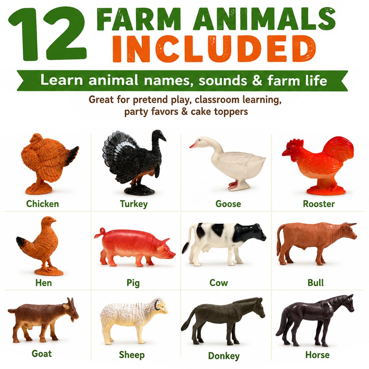 GiftExpress 12pc Large Farm Animal Toy Figures