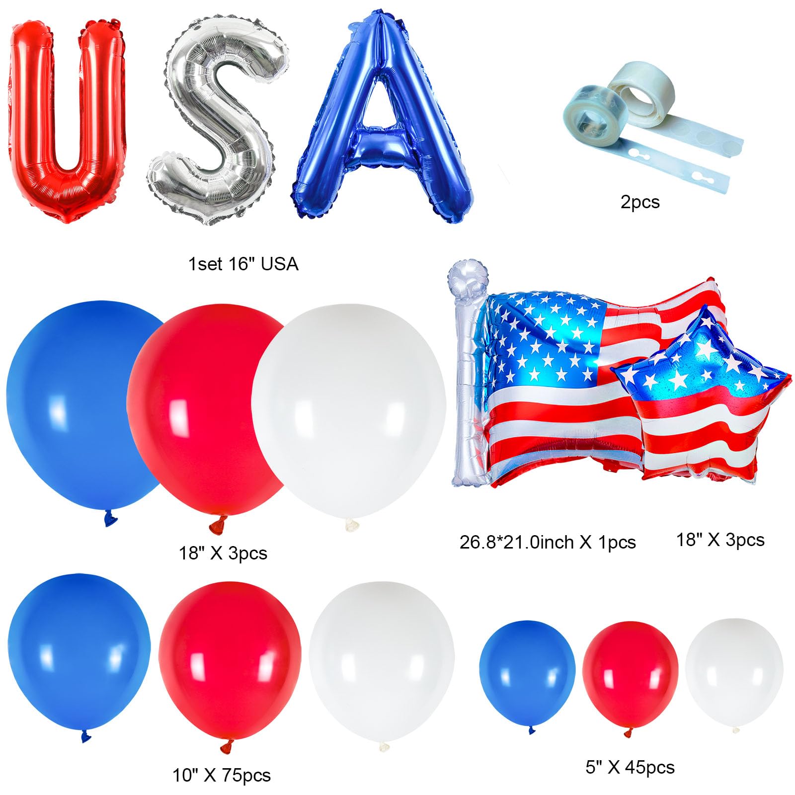 138 PCS 4th of July Balloon Arch Decorations, Red White and Blue Balloon Garland with Patriotic Foil Balloons for 4th of July Decorations Independence