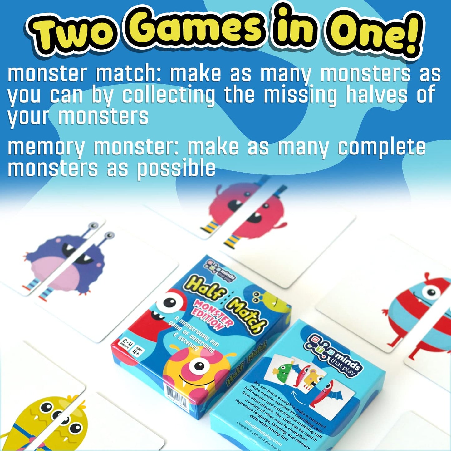 Half Match Minds That Play Monster Edition - Back to School Game for Fun Educational Matching - Memory Card Game for Kids Ages 4-5 - 6-7 - 8-9