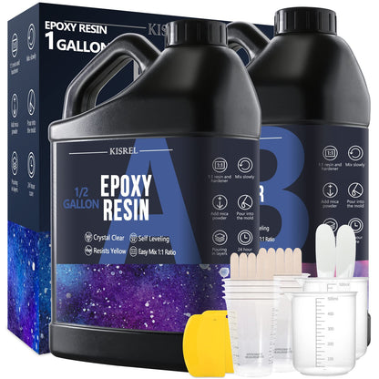 Epoxy Resin 1Gallon - Crystal Clear Epoxy Resin Kit - No Yellowing No Bubble Art Resin Casting Resin for Art Crafts, Jewelry Making, Wood & Molds(1/2