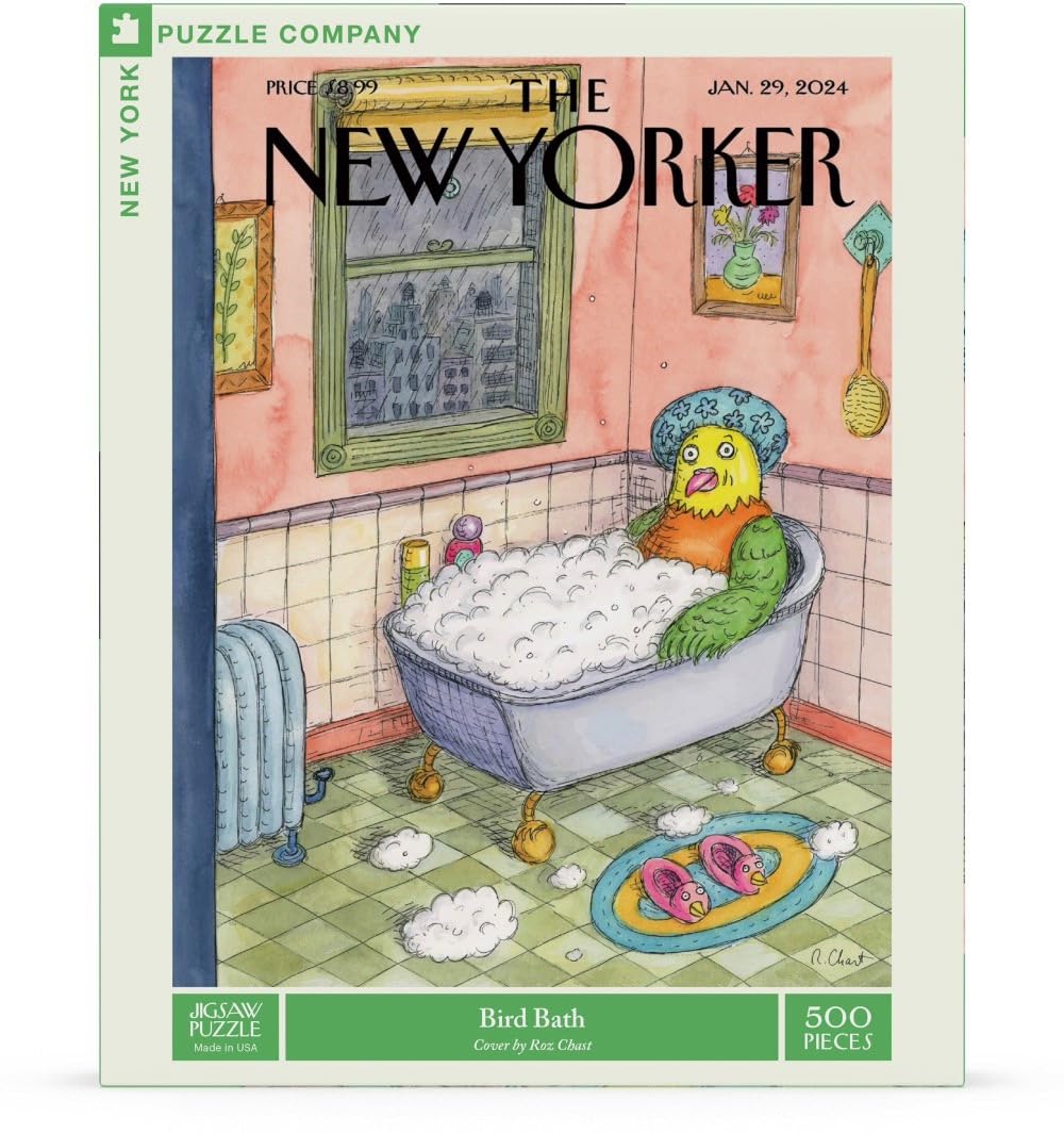 New York Puzzle Company - New Yorker Bird Bath - 500 Piece Jigsaw Puzzle for Adults by Roz Chast