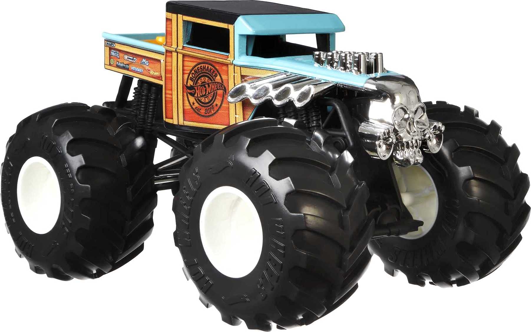 Hot Wheels Monster Trucks 1:24 Scale Bone Shaker Vehicle, Collectible Die-Cast Metal Toy Trucks with Giant Wheels & Stylized Chassis, Gift for Kids