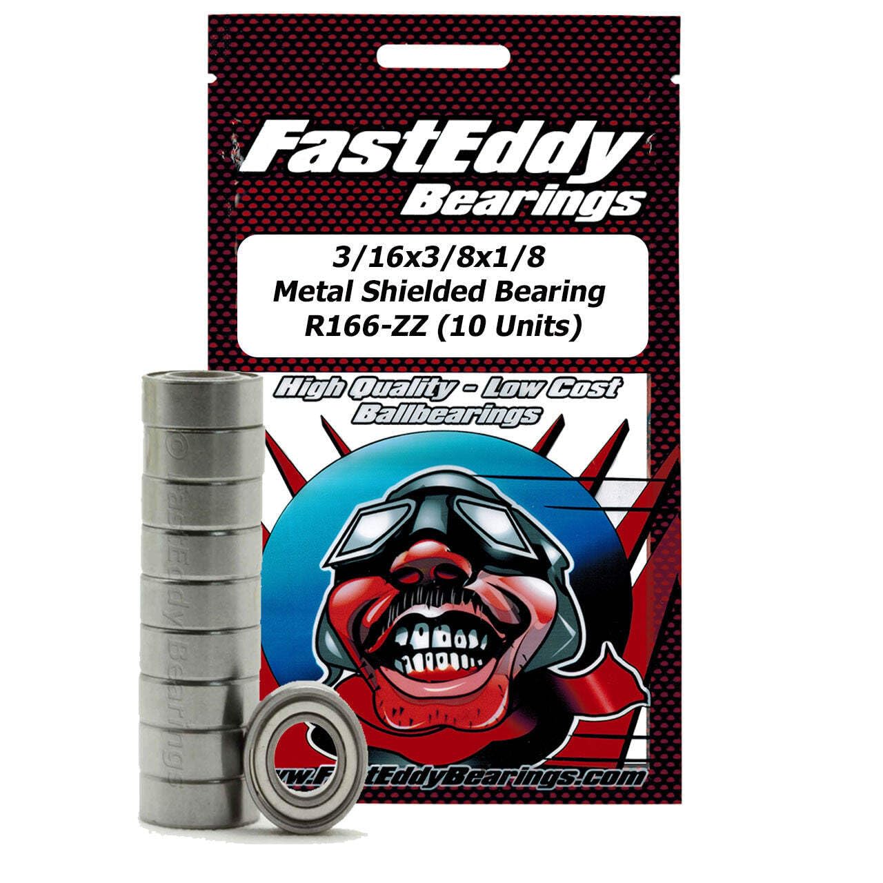 FastEddy Bearings 3/16x3/8x1/8 Metal Shielded Bearing R166-ZZ (10 Units)