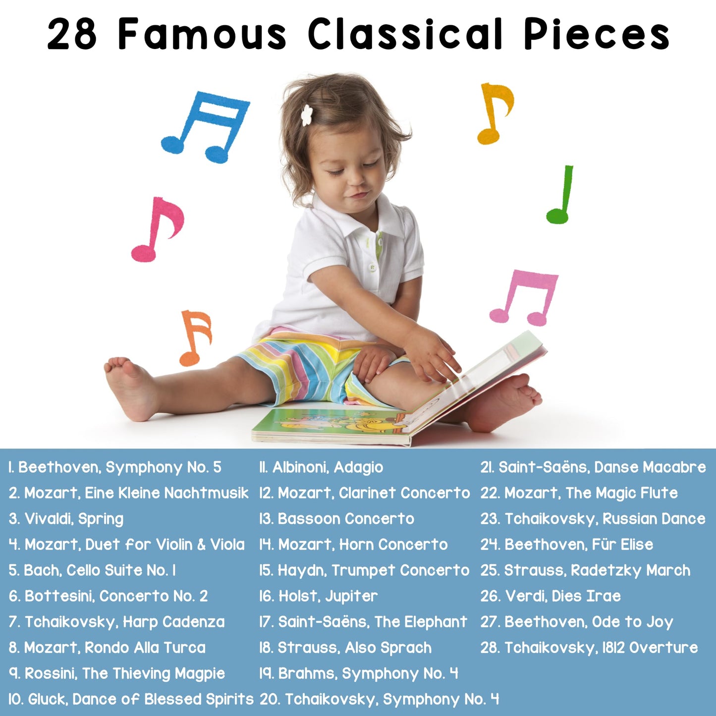 LITTLE MAESTRO Discover the Orchestra - 28 Instrument Sounds and Classical Pieces, Musical Books for Toddlers, 28-Button Music Book, Musical Toys