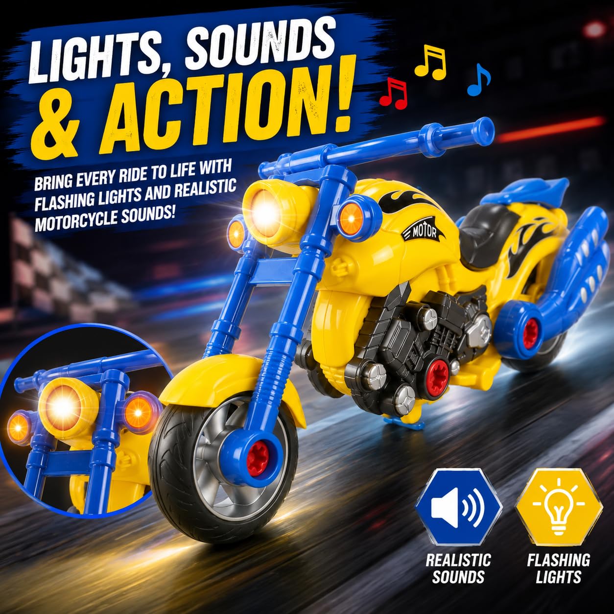 Take-Apart Motorcycle with Electric Drill, Lights, Sounds and 20+ Pieces
