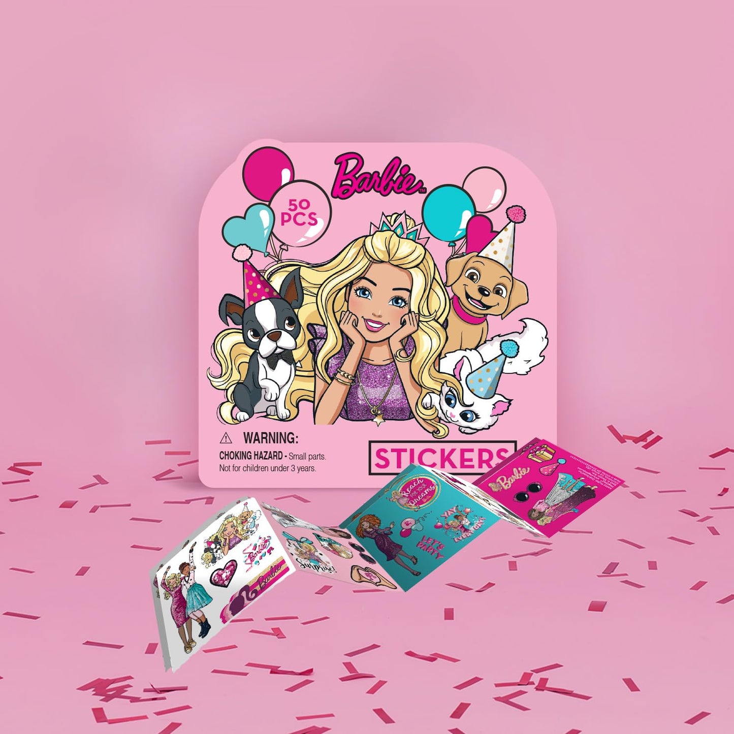 Megatoys Barbie Birthday Party Gift Set - Tin Box, Tin Pencil Case, Stickers, Birthday Necklace, Plush, and Birthday Hat