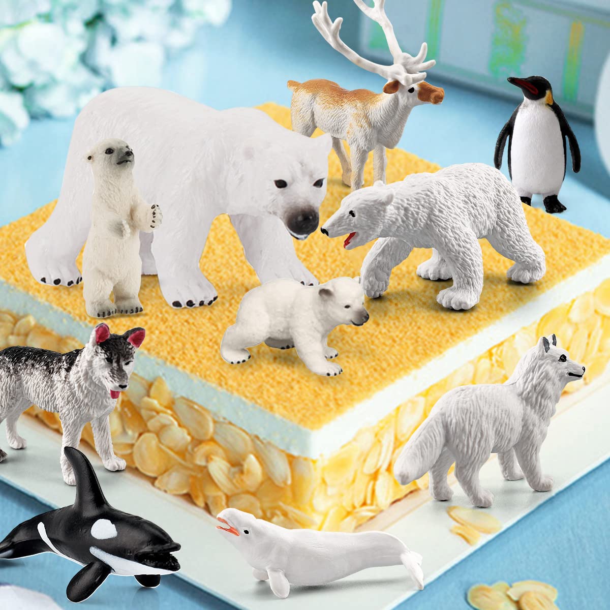 BRETOYIN Arctic Animals Figurines Set 16PCS Christmas Toy Gift Polar Bear Figurine Arctic Fox Figure Penguin Figurines Snow Mold for Kids Toddlers
