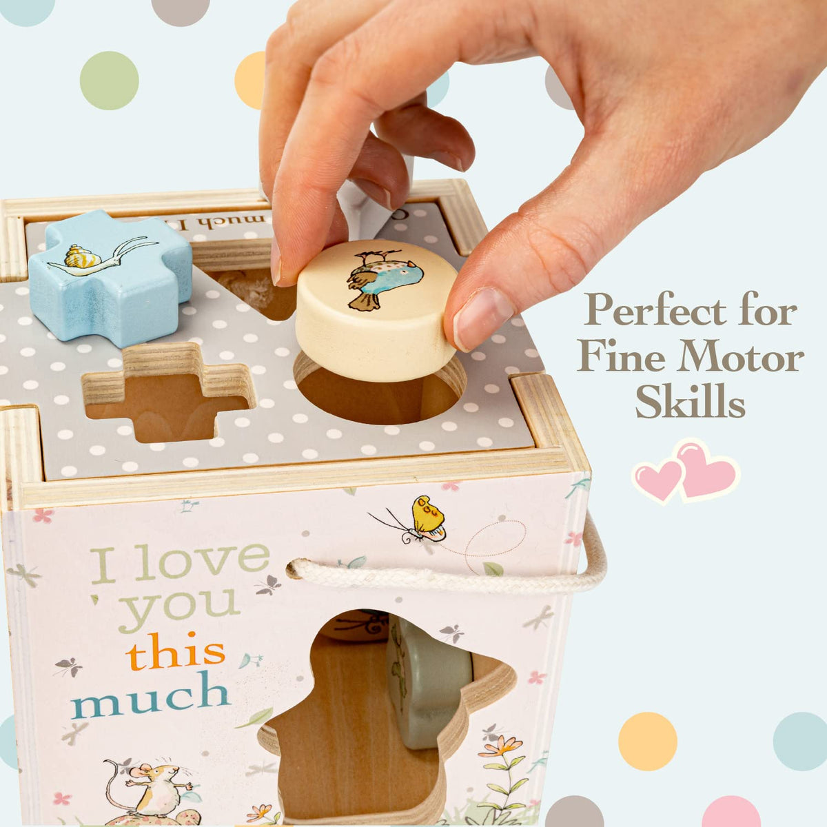 Kids Preferred Guess How Much I Love You Wooden Shape Sorter with Rope Handle, 7 Blocks, and Positive Messaging from The Book Classic Toy for Babies
