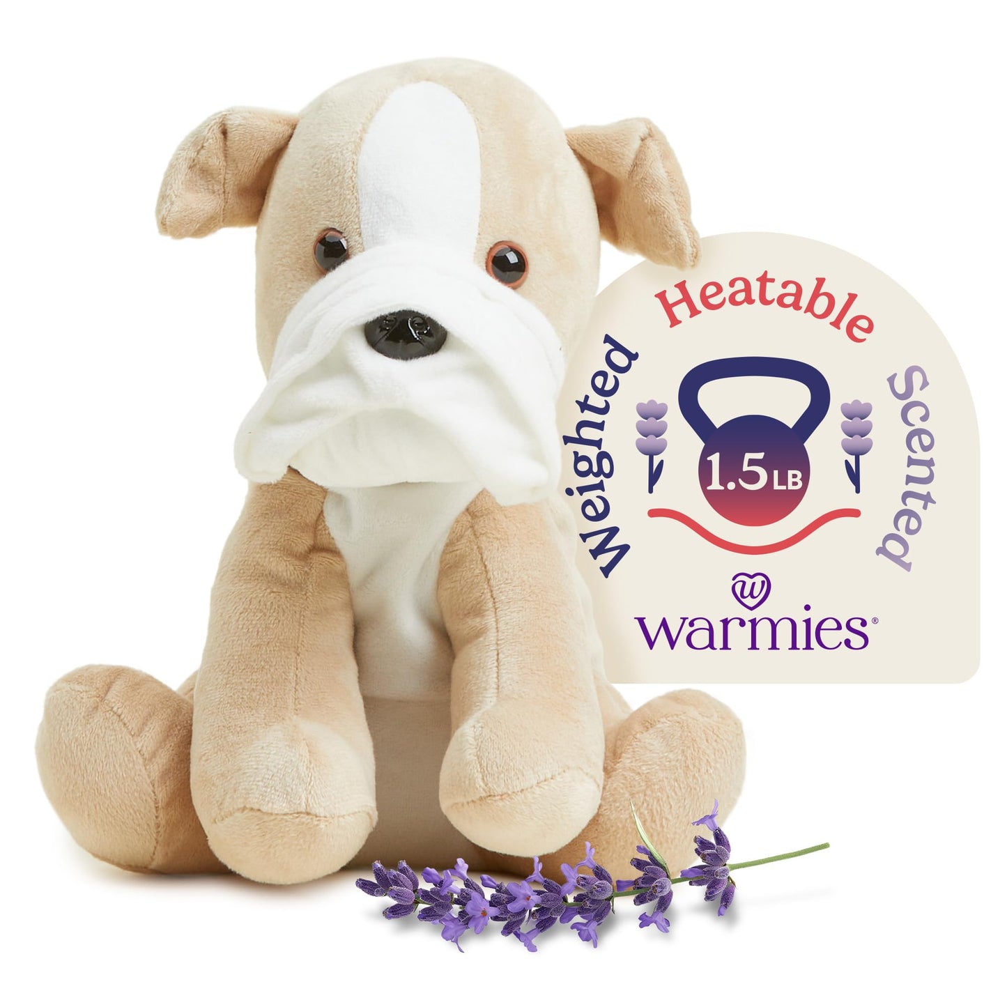 warmies Microwavable & Weighted Stuffed Animal, Bull Dog - Heating Pad Plushie - Weighted Plush Stress Relief Toy - Cute Stuffed Animals Gift -