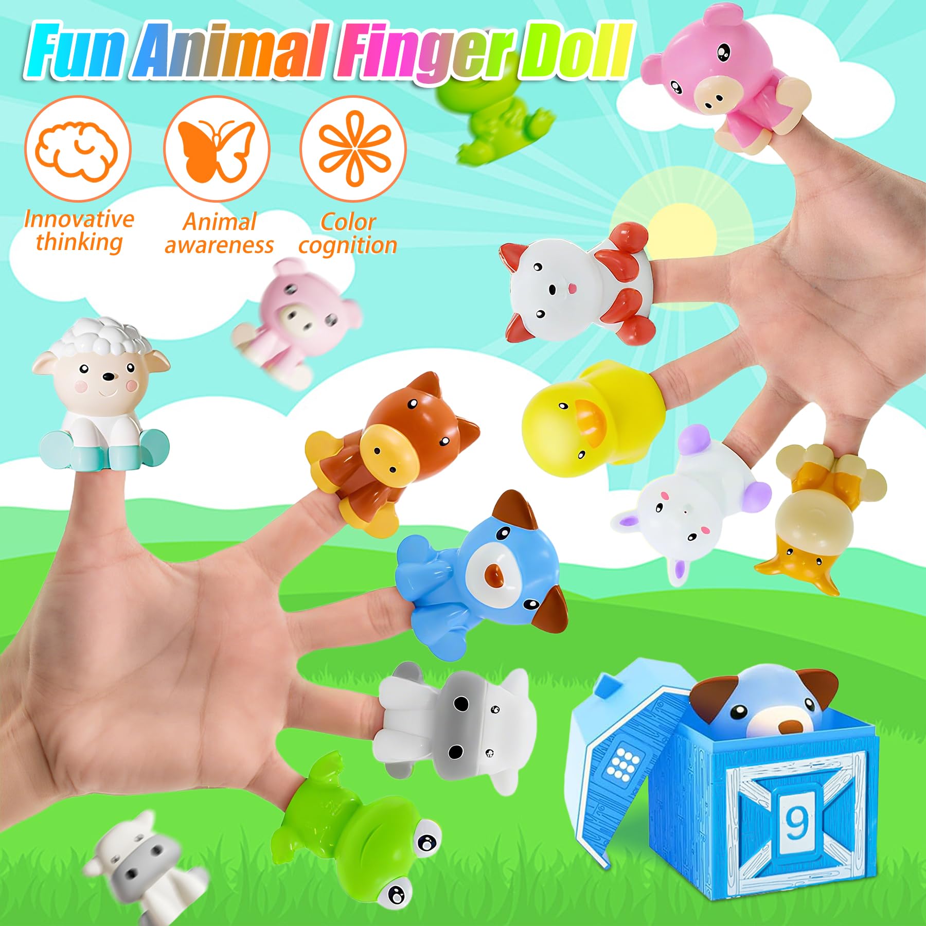 Toddler Learning Toys for 1 2 3 Year Old, Farm Animal Train Set with Counting Sorting Matching, 10 Farm Animals, Finger Puppets & Barns, Easter