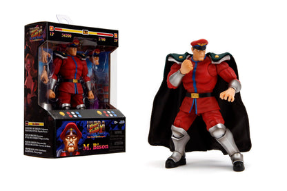 Jada Toys - Street Fighter II M. Bison Action Figure Wave 2 - 1:12 Scale, 6" Tall, Interchangeable Heads, Hands, Purple Fire Accessory