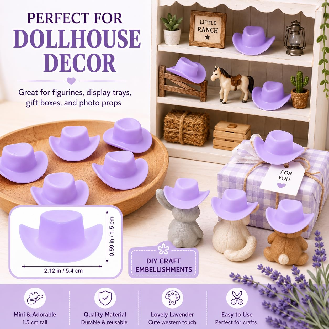 10-Piece Mini Cowboy Hat Party Decorations, Mini Western Doll Hats, Adorable Cupcake Decorations, Style for Dollhouse Cowboy Party Decorations?Purple?