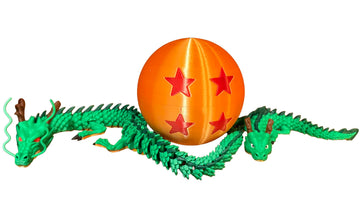 17.5 Inch Articulating Shenron Dragon Toy and 7 Inch Junior Shenron Dragon Inside Surprise 4 Star Ball/Egg, Green, Gold, Orange, Red, Black, and Brown