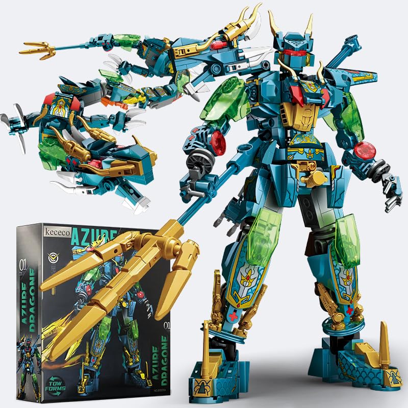 kececo Azure Dragon Warrior Building Blocks Toy, ABS Plastic Model Toy, Creative Desktop Ornament for Home Office