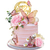 Pink Flower Butterfly Cake Toppers Happy Birthday Decoration with Artificial Pink Rose Flowers Eucalyptus for Birthday Wedding Spring