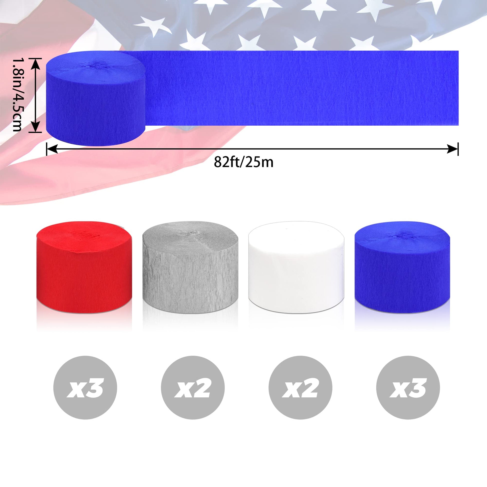 10 Rolls Patriotic Decorations Crepe Paper Streamers, 4th of July Streamers, 810-Feet Red White Blue Hanging Party Decoration, No Accidental Rips