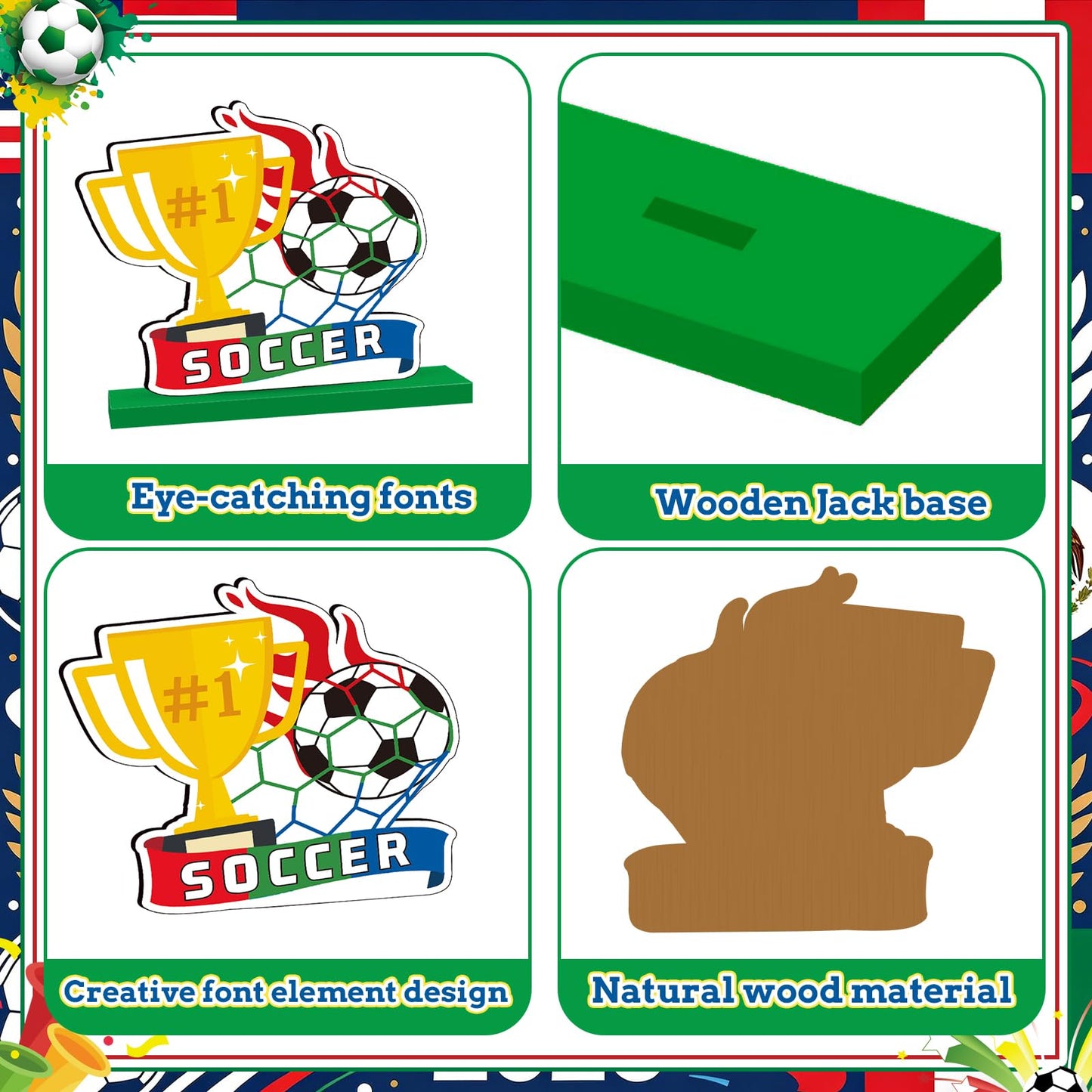 2026 World Soccer Cup Table Decorations Soccer Table Centerpieces Football Wooden Tabletop Decoration for Football Sports Competition Party Supplies