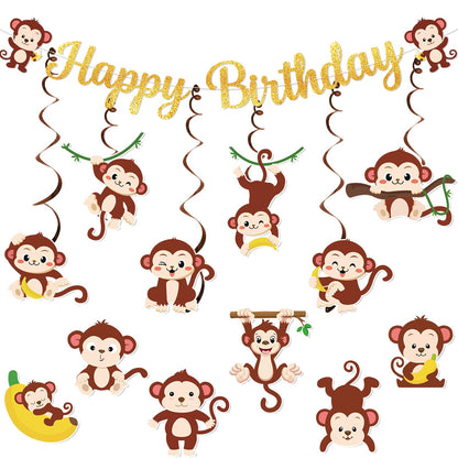 Monkey Birthday Decorations Monkey Birthday Banner Hanging Swirls Stickers Monkey Party Decorations Banana Birthday Decorations Monkey Monkey Decor