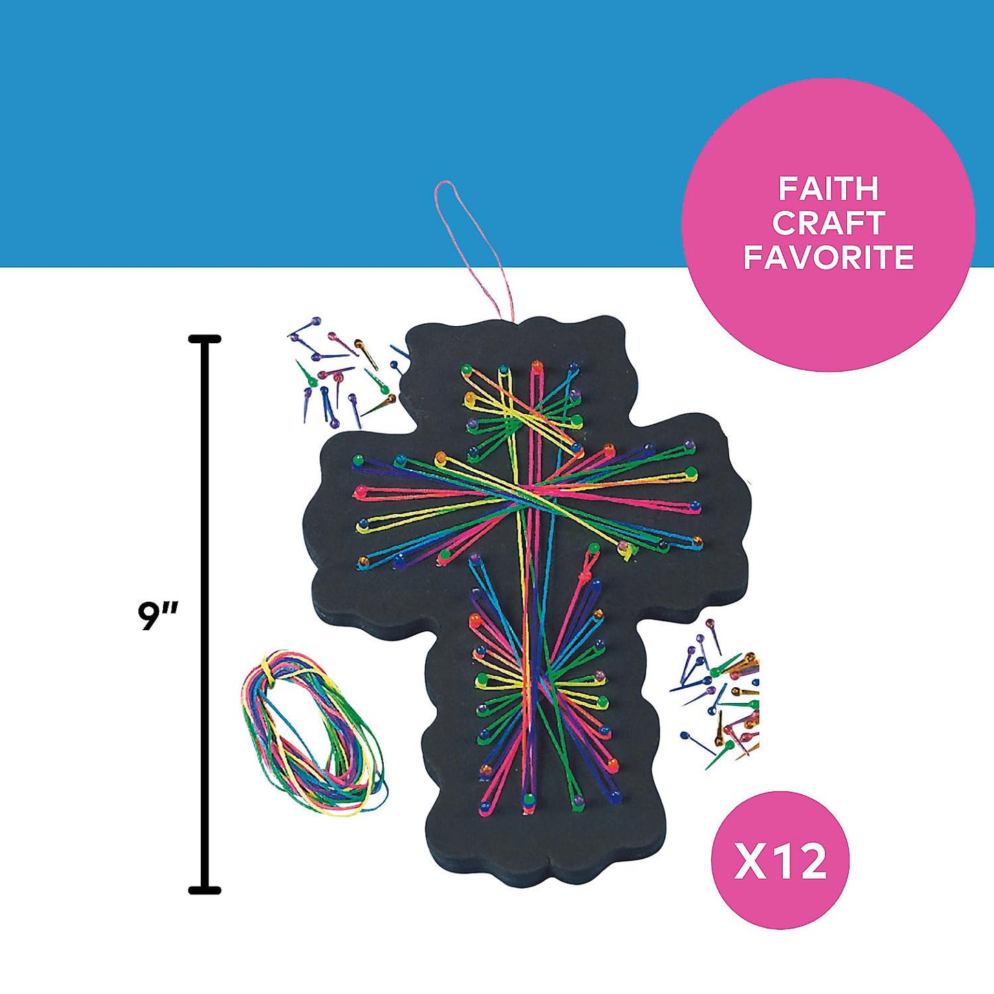 Fun Express String Art Craft Kit Faith for Girls Ages 8-12 - Makes 12 Cross Projects | Religious DIY Arts Crafts for Kids Perfect Birthday Gifts