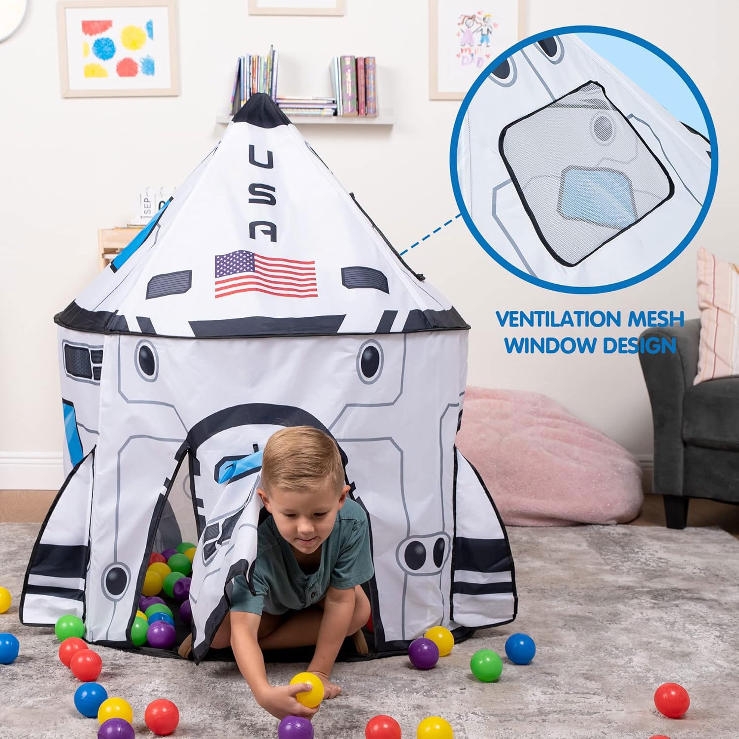 JOYIN Rocket Ship Play Tent Kids Spaceship Playhouse Tent Set Indoor Outdoor Easy Assembly Play Tent