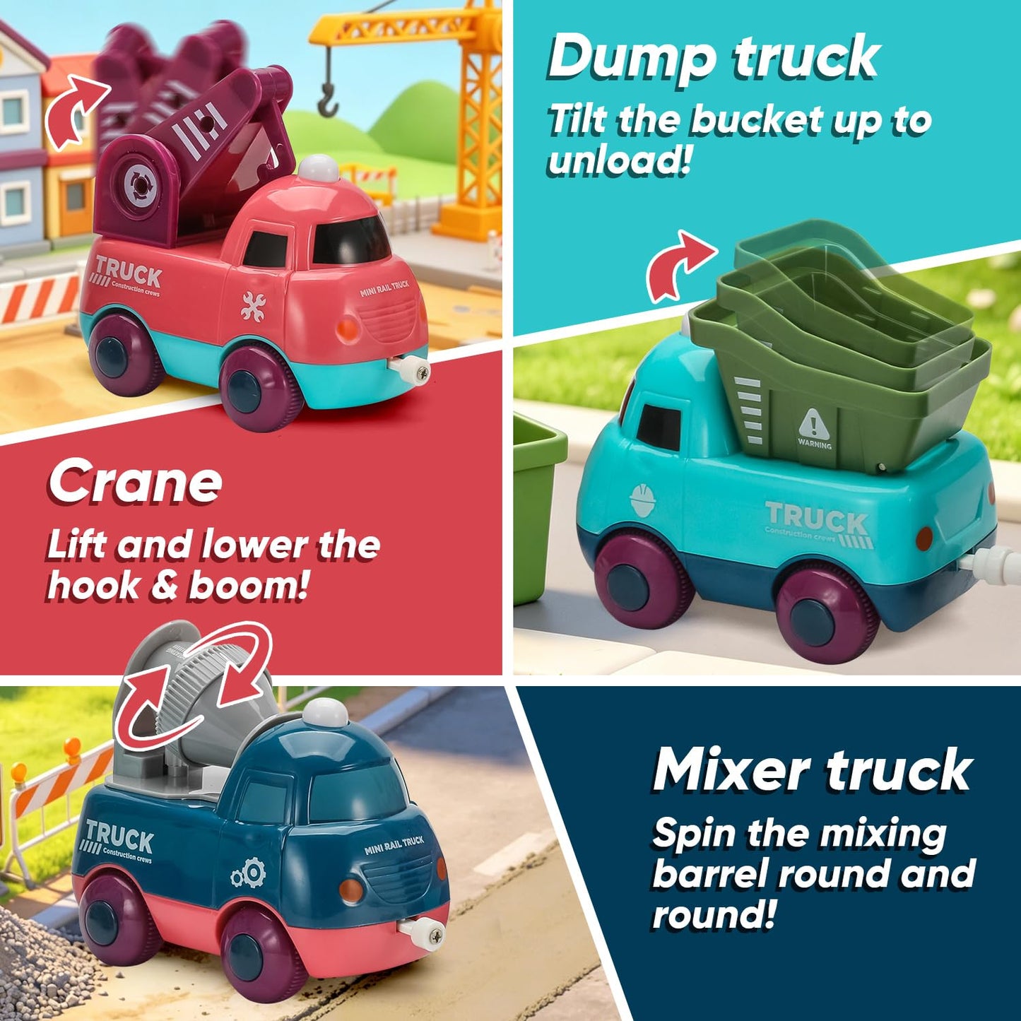 Toddler Train Toy, Train Set with Construction Vehicles for Kids Age 3-5